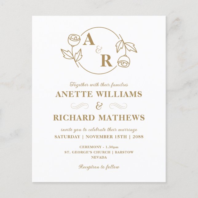 Lámina Monograma clásico elegante invitación al presupues (Anverso)