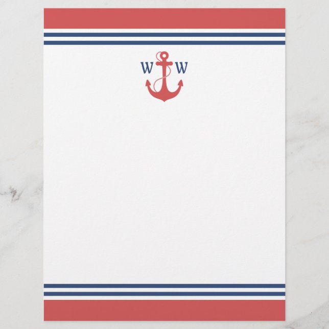 Lámina Monograma de ancla roja con bandas náuticas (Anverso)