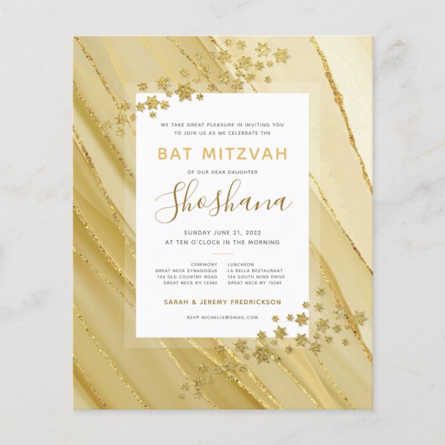 Lámina Monograma de Bat Mitzvah Budget Gold Purpurina (Anverso)
