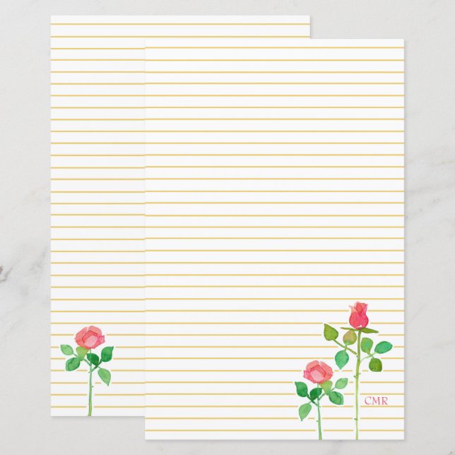 Lámina Monograma de rosas rosas rosas rosas rosadas Escri (Anverso / Reverso)