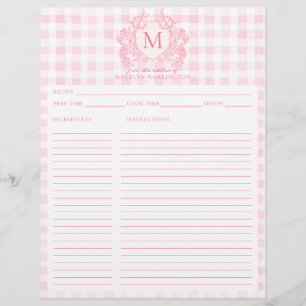 Lámina Monograma del Escudo floral Rubor Pink Gingham