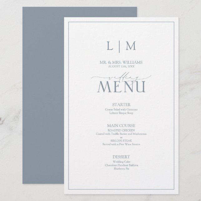 Lámina Monograma elegante de caligrafía azul turquesa (Anverso / Reverso)