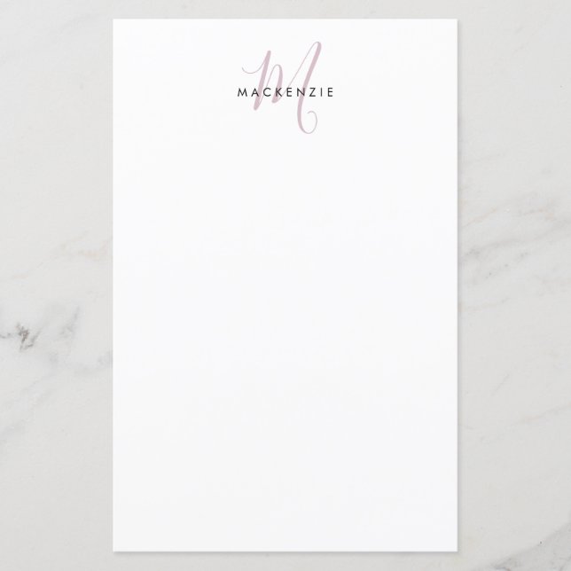 Lámina Monograma elegante de escritura rosa Rubor blanco  (Anverso)
