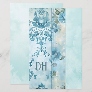 Lámina Monograma floral azul ventilado 5.5x8.5 Papel diar