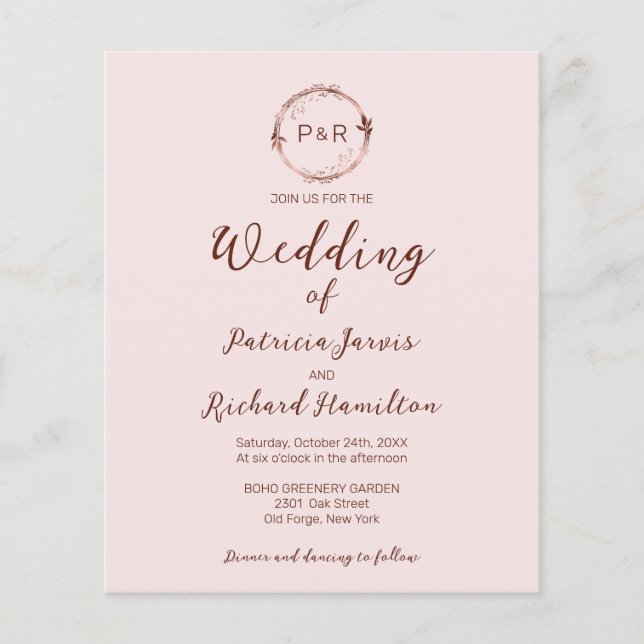 Lámina Monograma Invitación a matrimonio Rosa Misty (Anverso)