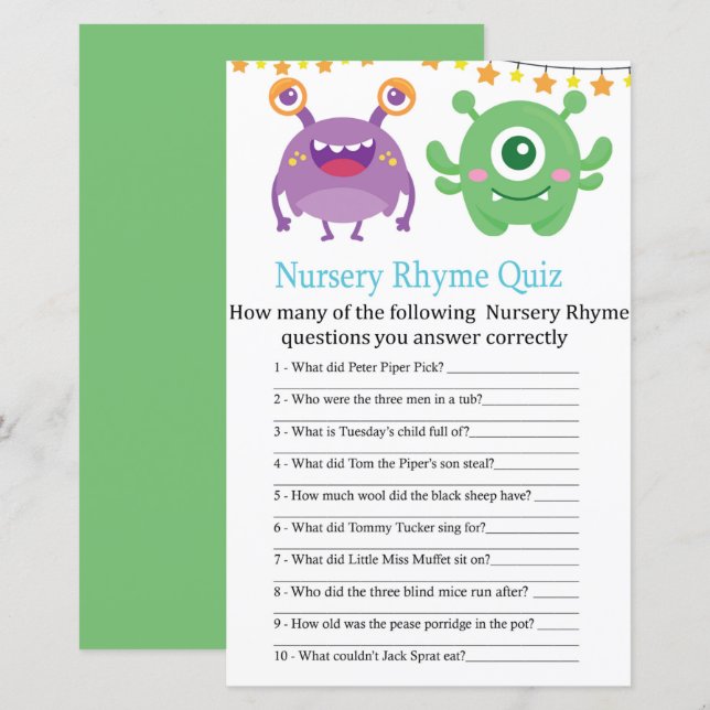 Lámina Monster Nursery Rhyme Prueba de baño de bebé (Anverso / Reverso)