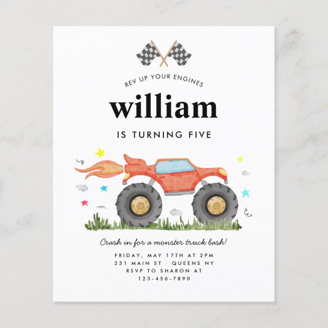 Lámina Monstruo de presupuesto Camión Bash Race Flags Kid (Anverso)