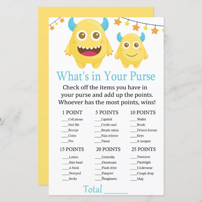 Lámina Monstruo ¿Qué hay en tu juego de bolso? (Anverso / Reverso)