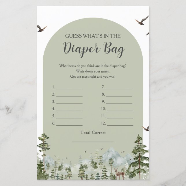 Lámina Montaña de bosque de pinos de niños en bolsa de pa (Anverso)