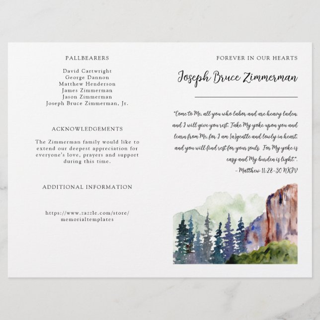 Lámina Montaña Photo Funeral Memorial Bifold (Anverso)