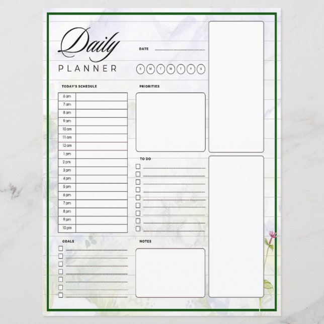 Lámina Montañas acuarelas y planeamiento de flores (Anverso)