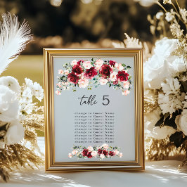 Lámina Moody Jewel Tone Burgundy Watercolor Seating Chart