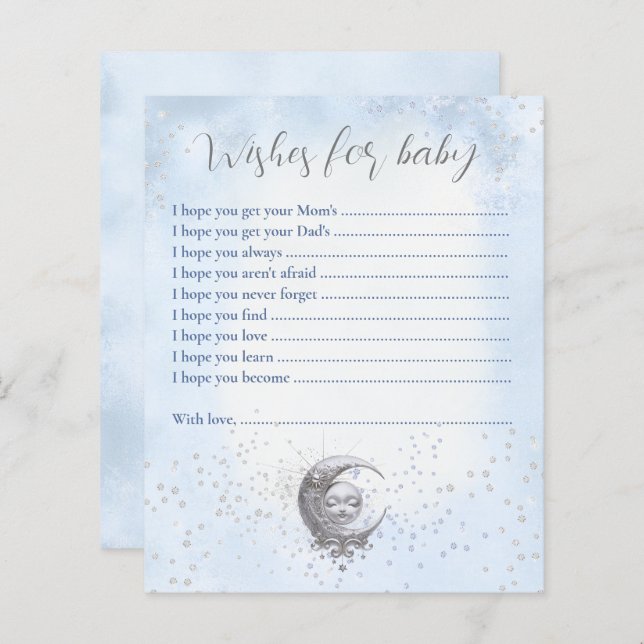 Lámina Moon Blue Wiers For Baby Card Juego De Baby Shower (Anverso / Reverso)