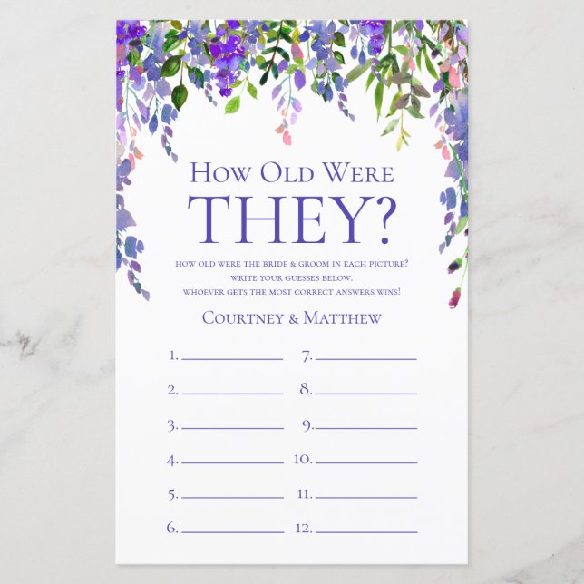 Lámina Morado Floral Cuán Viejos Eran Los Juegos De Ducha (Anverso)