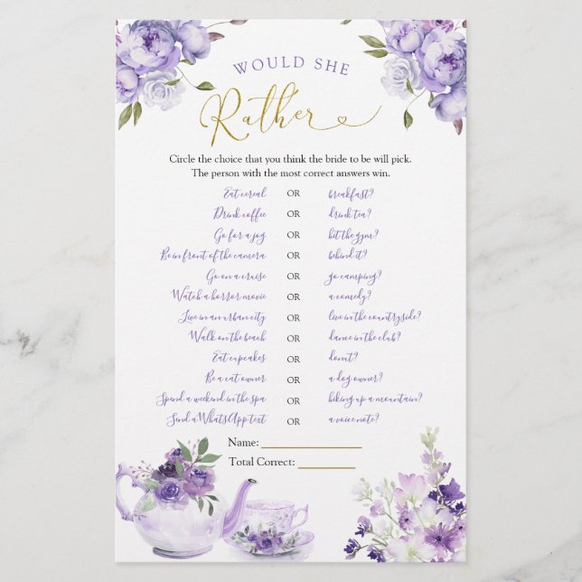 Lámina Morado Floral Té De Ducha De Brigada Preferiría