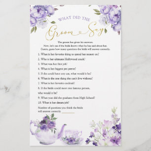 Lámina Morado Floral Té de ducha de novia lo que Groom di