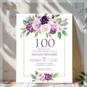 Lámina Morado   Invitación de cumpleaños 100 a Violet Flo