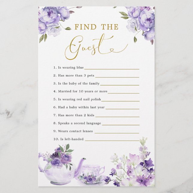 Lámina Morple Floral Baby Shower Tea Fiesta Encuentra Al  (Anverso)