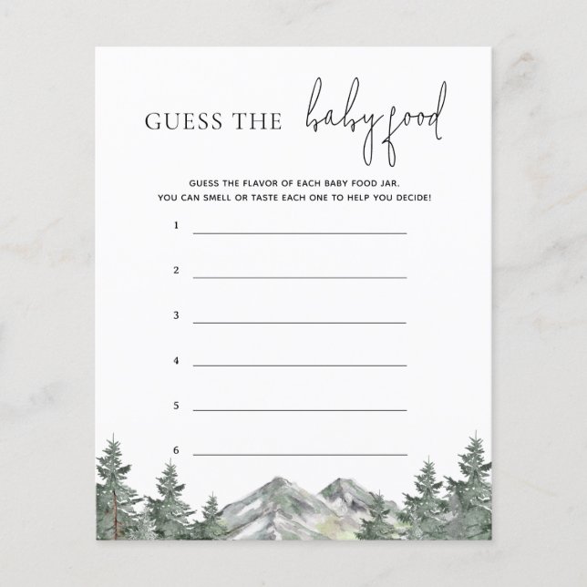 Lámina Mountain Baby Shower adivina el juego de la comida (Anverso)