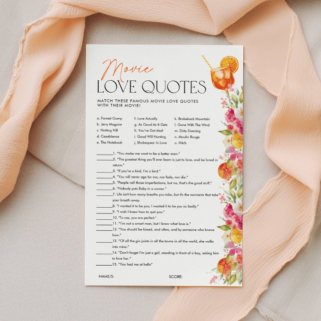 Lámina Move love quotes Spritz Bridal Shower Game (Movie love quotes | First Spritz Bridal Shower Theme )