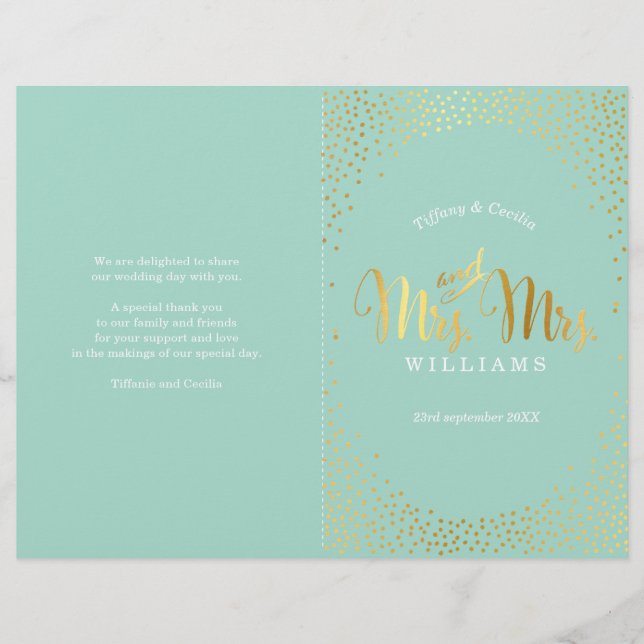 Lámina MRS & MRS WEDDING PROGRAM oro confetti menta (Anverso)