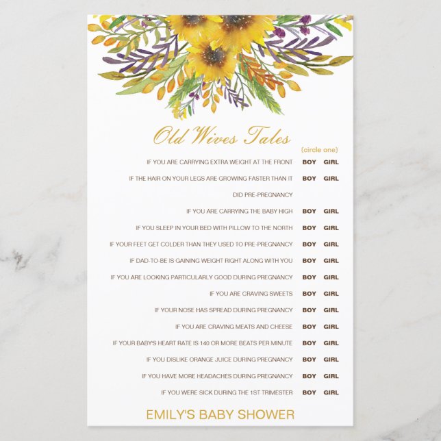 Lámina Muchacha o Chica anciana cuenta Baby Shower con re (Anverso)