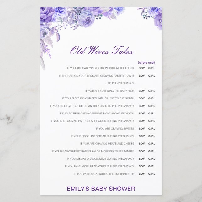 Lámina Muchacha o Chica anciana cuenta Baby Shower con re (Anverso)