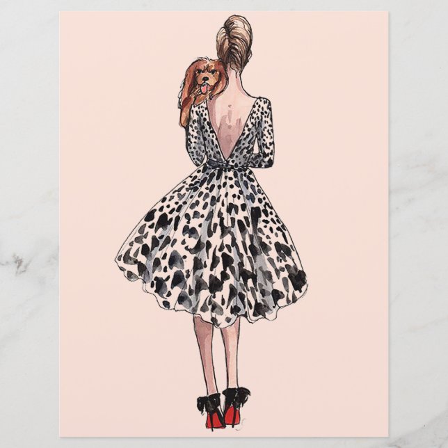 Lámina Mujer sosteniendo un ilustracion de moda de perro (Anverso)