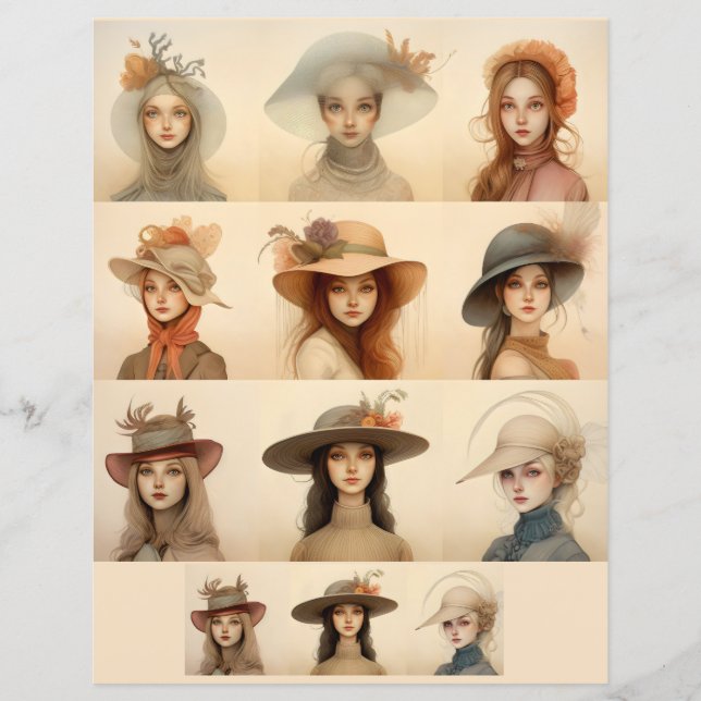 Lámina Mujeres gorras Vintage SCV 5 mujeres estilizadas (Anverso)