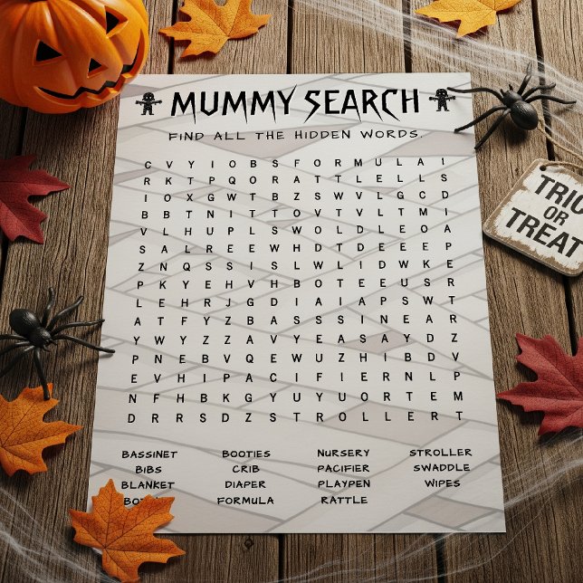 Lámina Mummy Word Search Halloween Juego de Baby Shower (Subido por el creador)