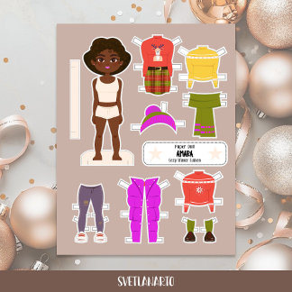 Lámina Muñeca de papel de Navidad niña negra outfits de i