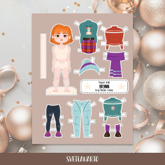 Lámina Muñeca de papel de Navidad Niña Pelirroja Ropa de
