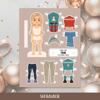 Lámina Muñeca de papel de Navidad niña rubia outfits de i