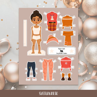Lámina Muñeca de papel latina de Navidad con conjuntos de