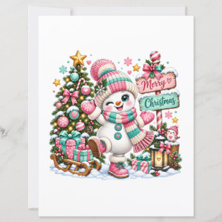 Lámina Muñeco de Nieve de Navidad Rosa Lindo