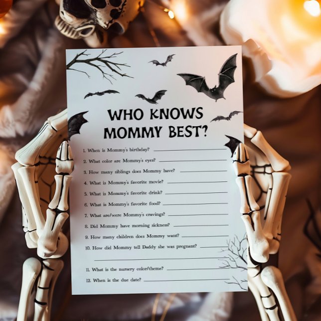 Lámina Murciélagos blancos y negros que conocen a mamá co (Black and White Bats Baby Shower Who knows Mommy Best Game )