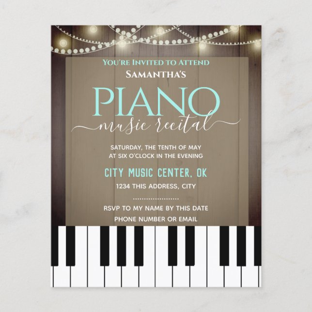 Lámina Música piano Recital Invitación formal Marrón (Anverso)