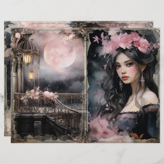 Lámina Mystical Victoria Lady Pink Junk Journal (Anverso / Reverso)