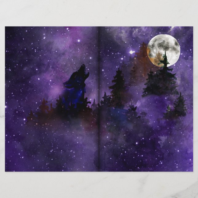 Lámina Mystical Wolf & Moon Forest Scrapbook Paper (Anverso)