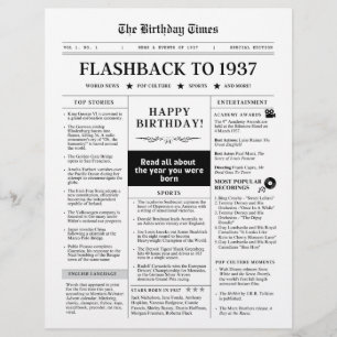 Lámina Nacido en 1937 Periódico divertido en blanco y neg