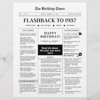 Lámina Nacido en 1937 Periódico divertido en blanco y neg