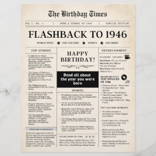 Lámina Nacido en 1946 Mock Newspaper sepia
