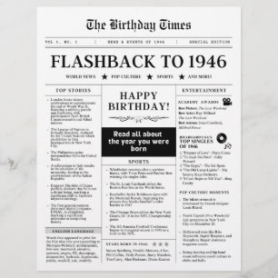 Lámina Nacido en 1946 Periódico divertido en blanco y neg