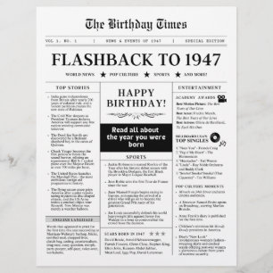 Lámina Nacido en 1947 Periódico Falso Blanco y Negro