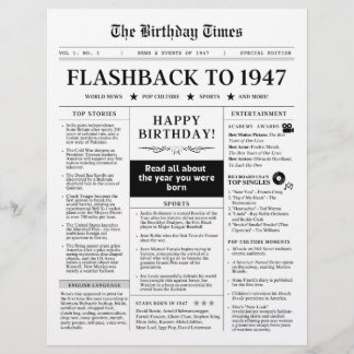 Lámina Nacido en 1947 Periódico Falso Blanco y Negro