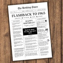 Nacido en 1965 Periódico Falso negro y blanco