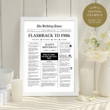 Nacido en 1986 Divertido periódico en blanco y neg