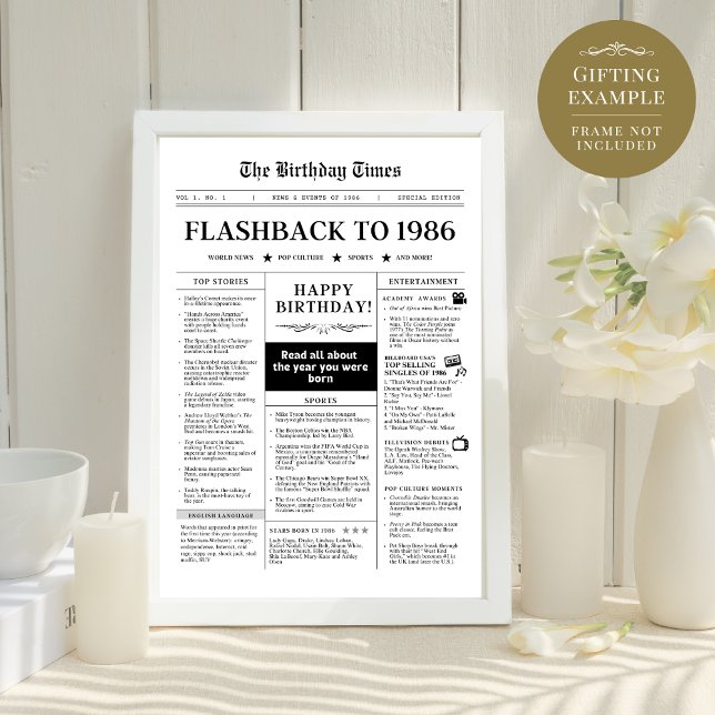 Lámina Nacido en 1986 Divertido periódico en blanco y neg (Subido por el creador)