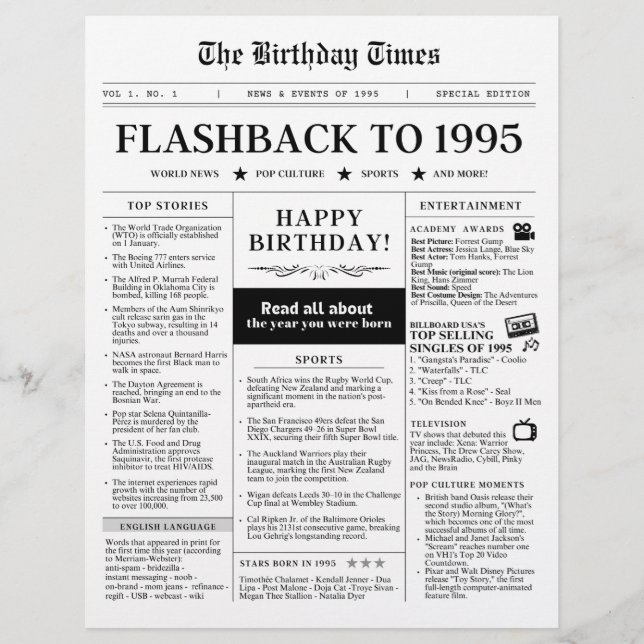 Lámina Nacido en 1995 en blanco y negro del periódico Moc (Anverso)