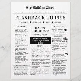 Lámina Nacido en 1996 Periódico divertido en blanco y neg